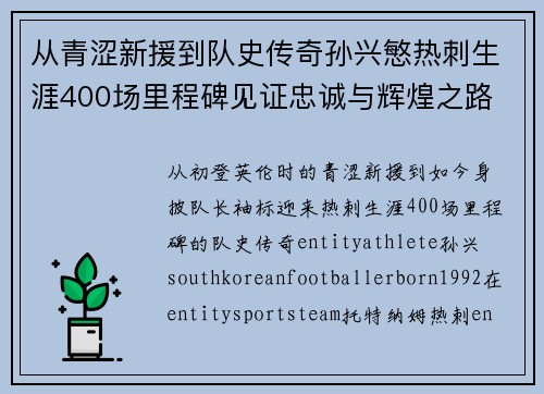从青涩新援到队史传奇孙兴慜热刺生涯400场里程碑见证忠诚与辉煌之路 ⚽🔥 从青涩新援到队史传奇孙兴慜热刺生涯400场里程碑见证忠诚与辉煌之路 ⚽🔥